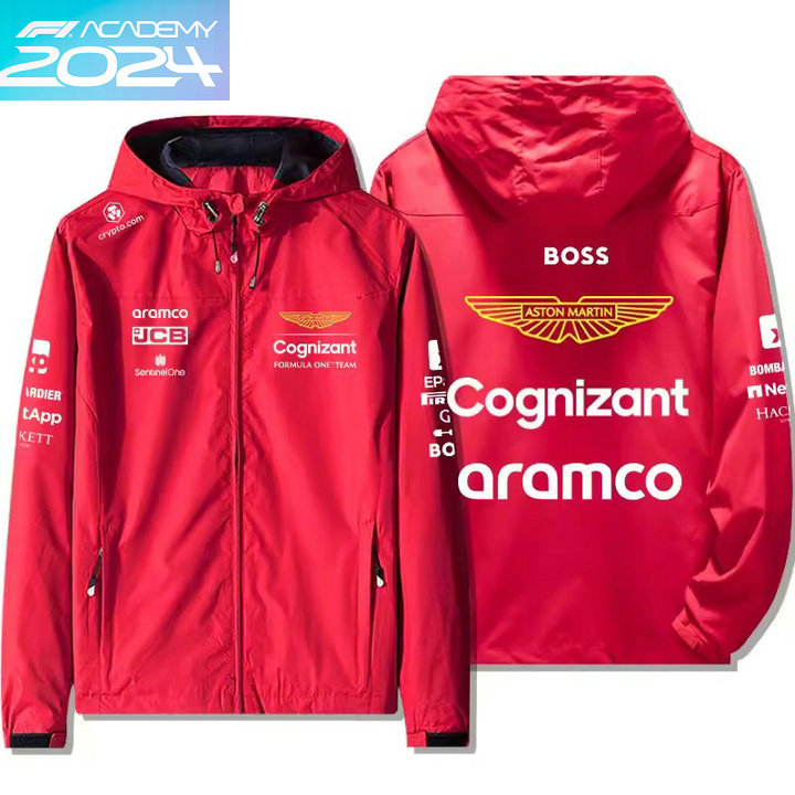 2024 Veste Boss Aston Martin Aramco Cognizant F1 Capuche Homme Coupe-vent Imperméable